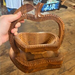 Handmade Wooden Collapsible Apple Basket and Trivet